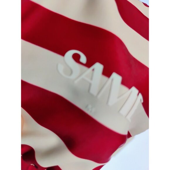 SAME LOS ANGELES Set 2pc Bikiny Swim Top Mediu Bottom High Weist Stripeed burgan - Picture 6 of 10